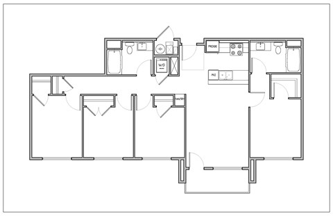 4 Bedroom/2 Bathroom Unit Floor Plan